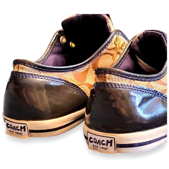 Coach Folly Signature C Sneakers Brown/Green Stripe & Blue Purple Heel Womenโs 8 - Picture 14 of 16